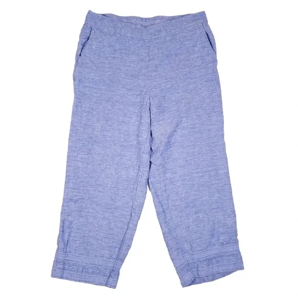 Chico's Linen Pants Blue Cropped Pull-On Size 14 Coastal Grandmother - Picture 1 of 10